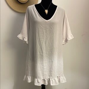 SATINIOR | Women’s White V-Neck Ruffled Flutter Sleeve Coverup Size Small